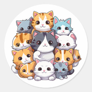 Cluster van Schattigee katten Ronde Sticker