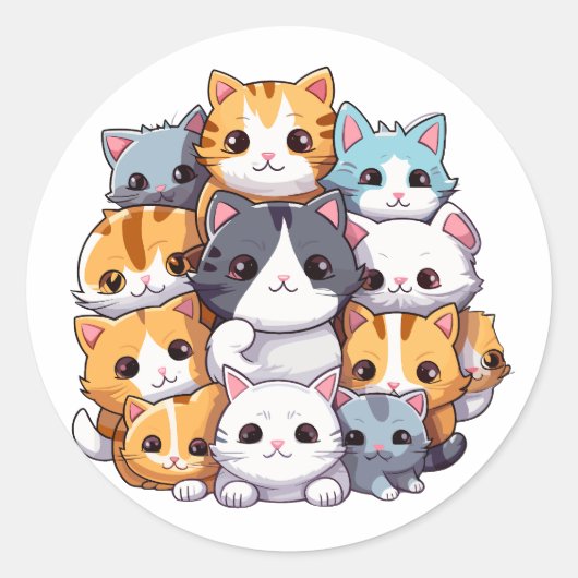 Cluster van Schattigee katten Ronde Sticker (Voorkant)