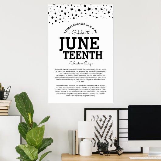 Cluster van sterren | Juneteenth Info Black/White Poster (Thuiskantoor)