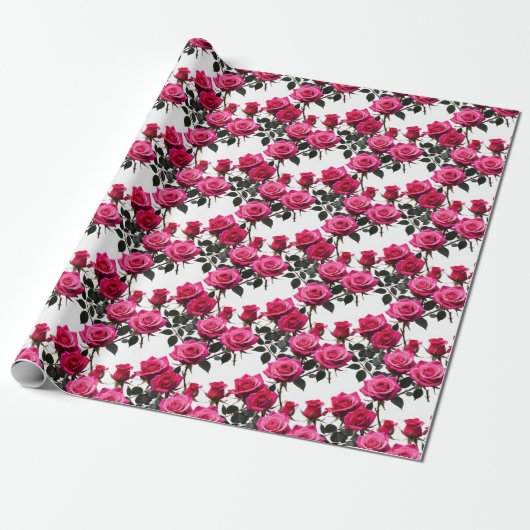 Clustered Red And Pink Roses On A Stark White  Cadeaupapier (Uitgerold)