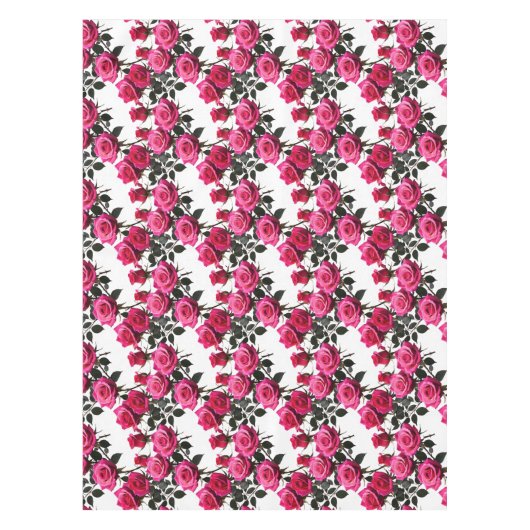 Clustered Red And Pink Roses On A Stark White  Tafelkleed (Voorkant)