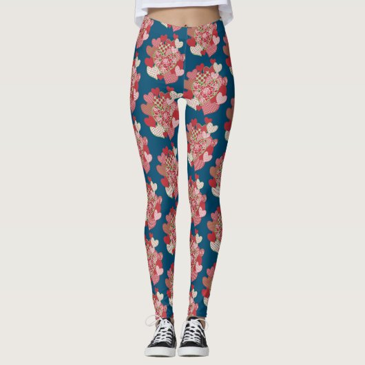 Clusters van hart op blauw patroon om aan te passe leggings (Voorkant)