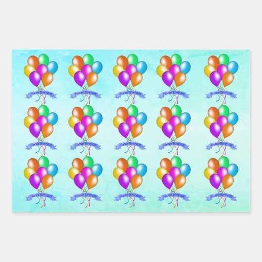 Clusters van heldere feestelijke ballonnen Happy B Inpakpapier Vel (Voorkant 3)