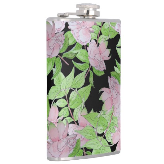 clusters van  roze bloemen en bladbloemen  heupfles (Rechts)