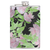 clusters van  roze bloemen en bladbloemen  heupfles (Voorkant)