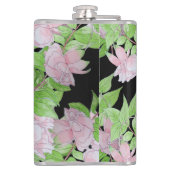 clusters van  roze bloemen en bladbloemen  heupfles (Achterkant)