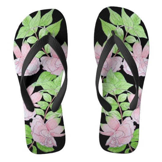 clusters van  roze bloemen en bladbloemen teenslippers (Voetbed)