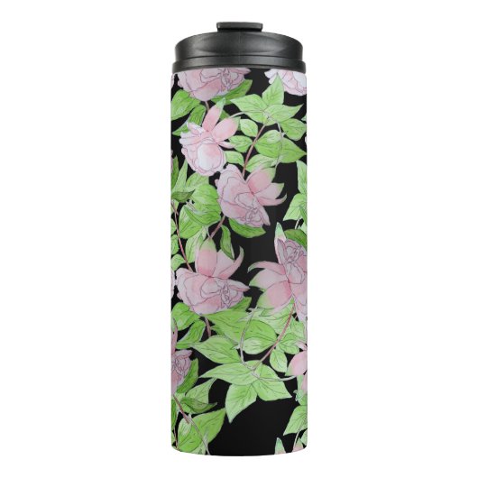 clusters van roze bloemen en bladbloemen thermosbeker (Voorkant)