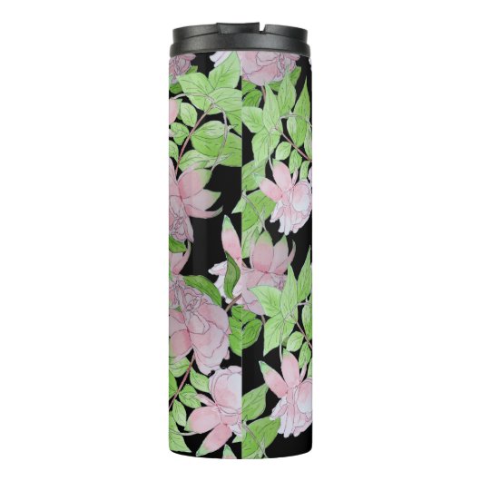 clusters van  roze bloemen en bladbloemen thermosbeker (Achterkant)