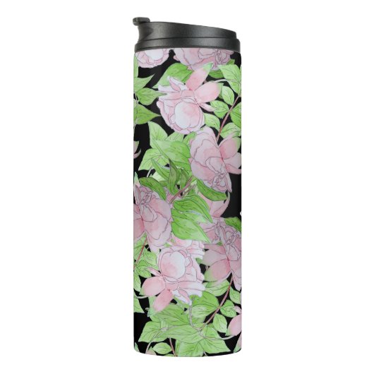 clusters van  roze bloemen en bladbloemen thermosbeker (Geroteerd rechts)