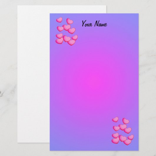 Clusters van  Roze Harten Levendig Roze Paarse Briefpapier (Voorkant / Achterkant)