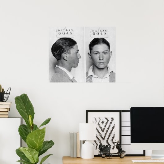 Clyde Champion Barrow MugShot Dallas 1926 Poster (Thuiskantoor)