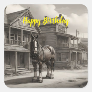Clydesdale paard in spookstad vierkante sticker