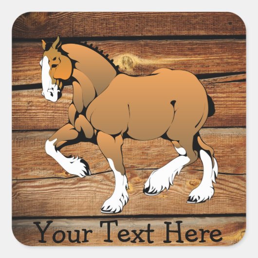 Clydesdale Paard Rustieke Hout Sticker (Voorkant)