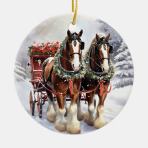 Clydesdale Paarden op Keramisch Kerstornament