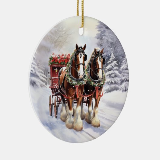 Clydesdale Paarden op Keramisch Kerstornament Keramisch Ornament (Rechts)