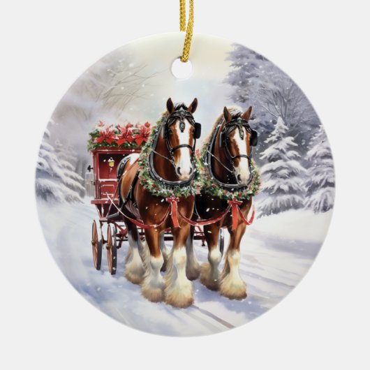 Clydesdale Paarden op Keramisch Kerstornament Keramisch Ornament (Voorkant)