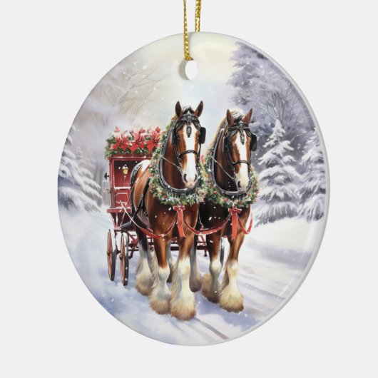 Clydesdale Paarden op Keramisch Kerstornament Keramisch Ornament (Links)