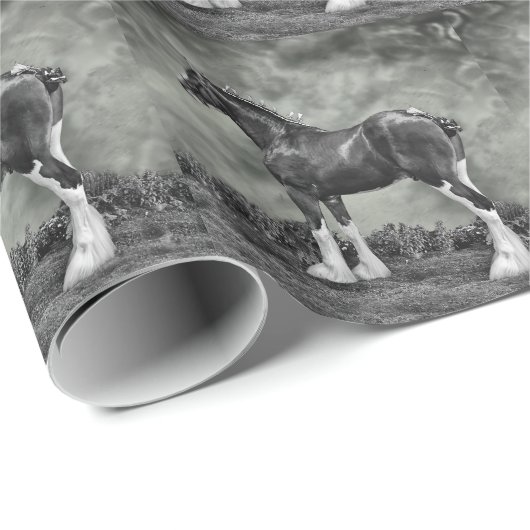 Clydesdale Stallion B&W Cadeaupapier (Rol Hoek)