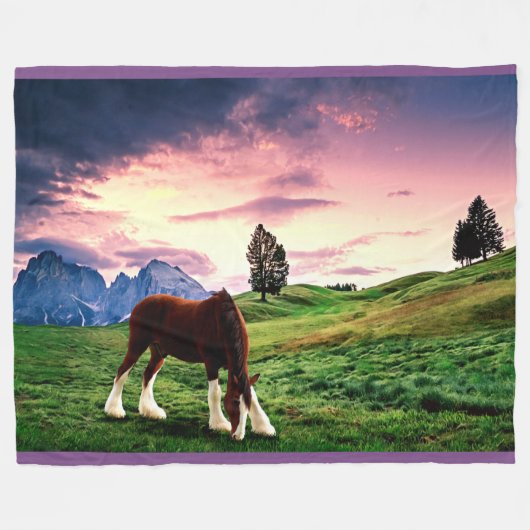 Clydesdale Sunset Fleece Deken (Voorkant (Horizontaal))