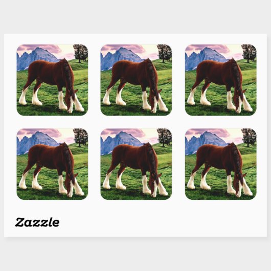 Clydesdale Sunset Vierkante Sticker (Vel)