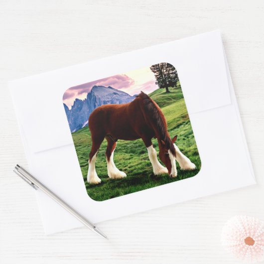 Clydesdale Sunset Vierkante Sticker (Envelop)