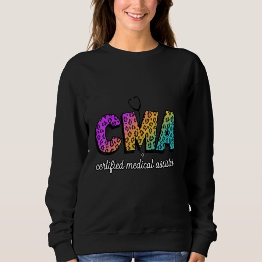 Cma Certified Medical Assistant Leopard Rainbow Co Trui (Voorkant)