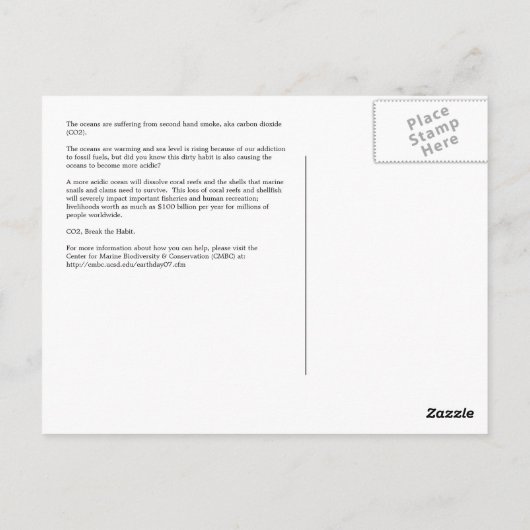 CMBC Ocean Acidifcation Plans: Oceanen zijn Suffer Briefkaart (Achterkant)