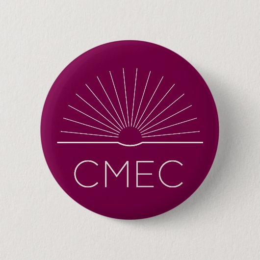 CMEC Button - diep rood met witte logo (Voorkant)