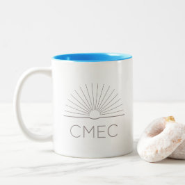 CMEC Tweekleurige Mok - grijs logo, turquoise inte