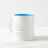 CMEC Tweekleurige Mok - grijs logo, turquoise inte (Voorkant links)