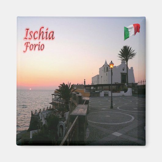 CMP081 ISCHIA, Forio bij zonsondergang, Italië, Ko Magneet (Voorkant)