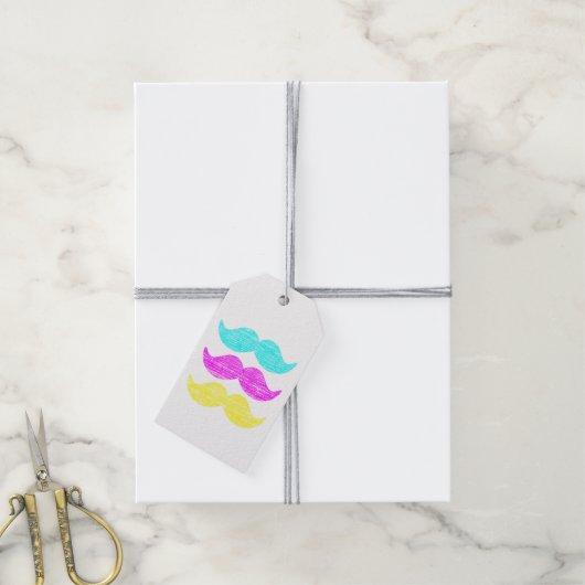 CMY Mustaches (letterdrukstijl) Cadeaulabel (Met Touw)