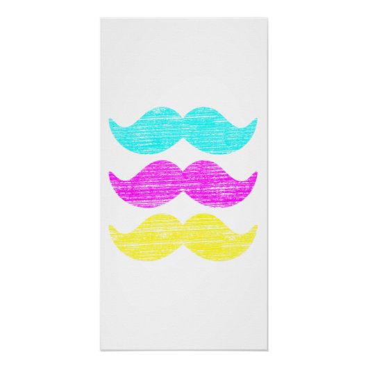 CMY Mustaches (letterdrukstijl) Perfect Poster (Voorkant)
