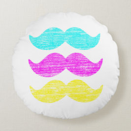 CMY Mustaches (letterdrukstijl) Rond Kussen