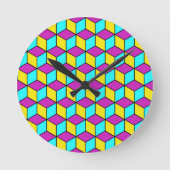 CMYK CUBE beroemde kubussen geometrische patroon i Ronde Klok (Voorkant)