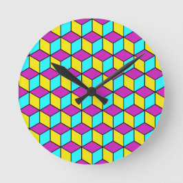 CMYK CUBE beroemde kubussen geometrische patroon i Ronde Klok