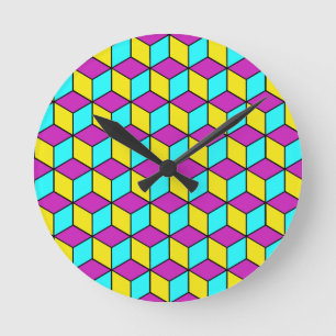 CMYK CUBE beroemde kubussen geometrische patroon i Ronde Klok