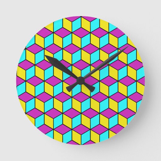 CMYK CUBE beroemde kubussen geometrische patroon i Ronde Klok (Voorkant)