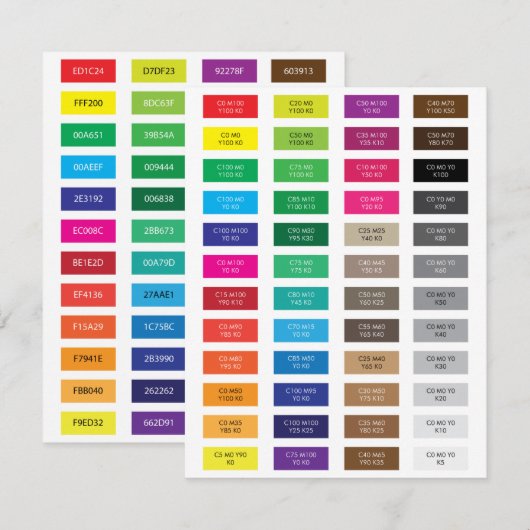 CMYK- en Hex Code Kleurvoorbeelden (Voorkant / Achterkant)