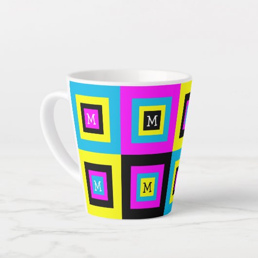 CMYK Geometric Squares Monogram Latte Mok (Linkerhoek)