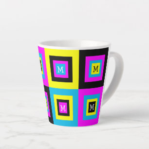 CMYK Geometric Squares Monogram Latte Mok