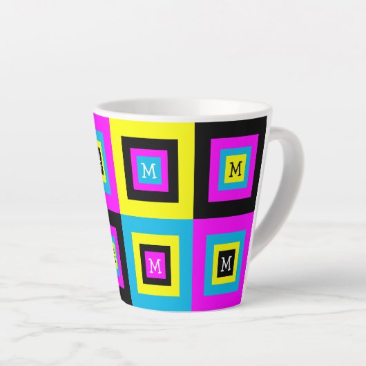 CMYK Geometric Squares Monogram Latte Mok (Rechterhoek)