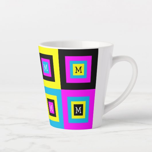 CMYK Geometric Squares Monogram Latte Mok (Rechts)