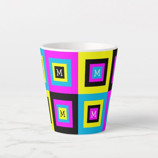CMYK Geometric Squares Monogram Latte Mok (Voorkant)