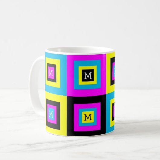 CMYK Grafische ontwerper Squares Monogram Koffiemok (Voorkant links)