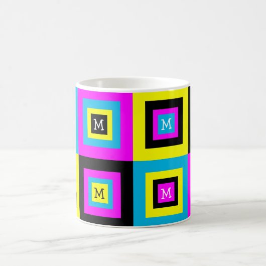 CMYK Grafische ontwerper Squares Monogram Koffiemok (Center)
