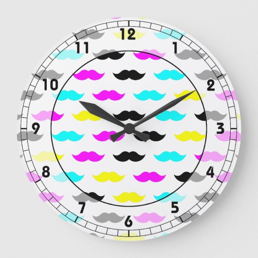 CMYK-hipster mustache-patroon Grote Klok (Voorkant)