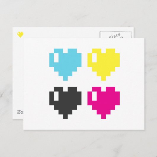 CMYK Pixel Hearts-briefkaart Briefkaart (Voorkant / Achterkant)