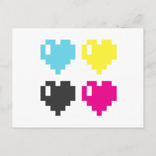 CMYK Pixel Hearts-briefkaart Briefkaart